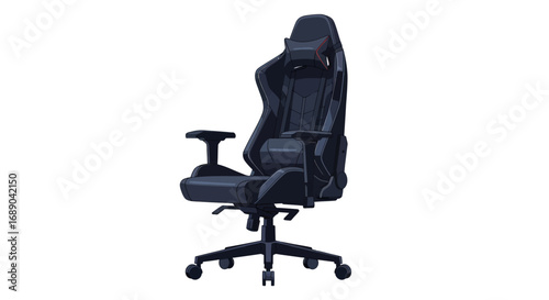 Ergonomic Dark Blue Gaming Chair with Adjustable Headrest and Armrests.