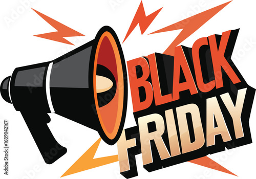 Black Friday Announcement Megaphone vector with Text Isolated on a transparent background