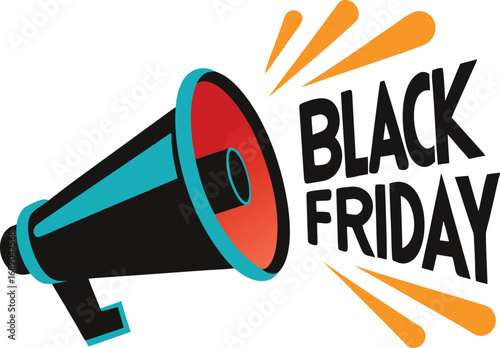 Black Friday Announcement Megaphone vector with Text Isolated on a transparent background