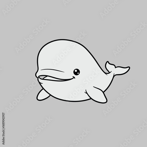Cartoon Beluga Whale with Smiling Expression and Rounded Body Shape.