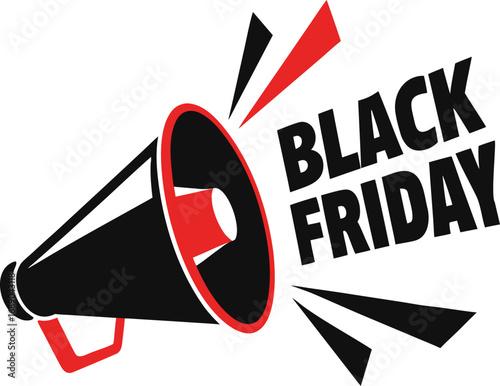 Black Friday Announcement Megaphone vector with Text Isolated on a transparent background