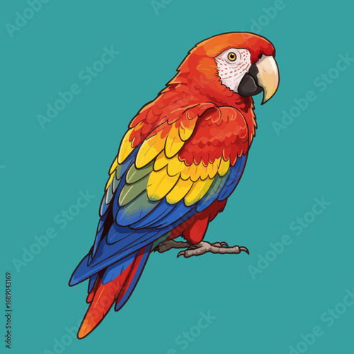 Vibrant Scarlet Macaw Parrot with Detailed Feather Textures and Bright Plumage.