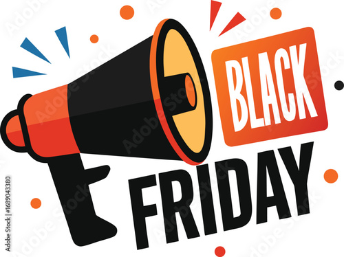 Black Friday Announcement Megaphone vector with Text Isolated on a transparent background