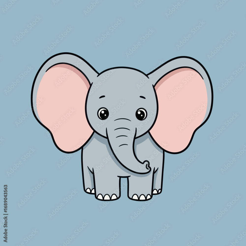 Naklejka premium Cute Cartoon Elephant with Large Ears and Big Eyes, Standing Upright.