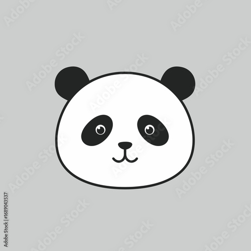 Cartoon Panda Face with Black Ears and Eye Patches, Simple Design.