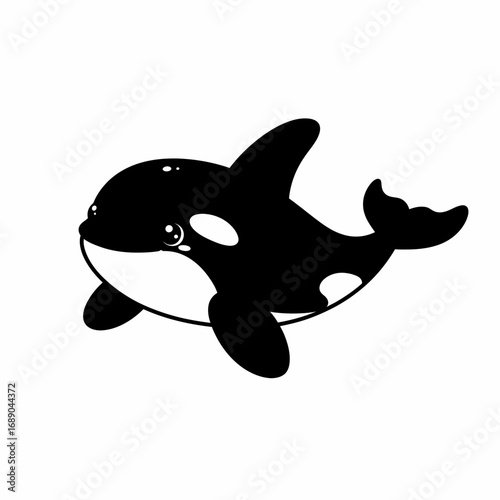 Adorable Cartoon Orca Killer Whale with Big Eyes and White Patches.