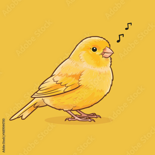 Adorable Yellow Canary Bird Singing Melodious Musical Notes.