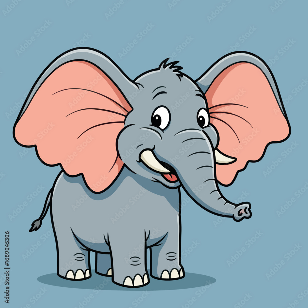 Naklejka premium Adorable Cartoon Elephant with Large Pink Ears and Tusks.