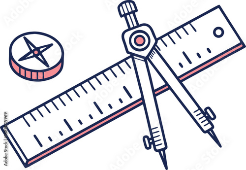 An illustration of a no-entry sign with a pencil, ruler, and compass, symbolizing a halt to a business plan or engineering work