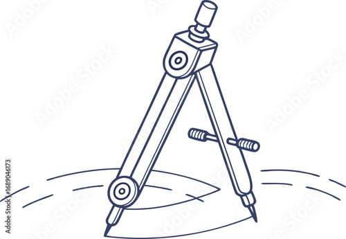 A professional photographer's studio equipment, including a drawing compass and pencil, is isolated on a white background