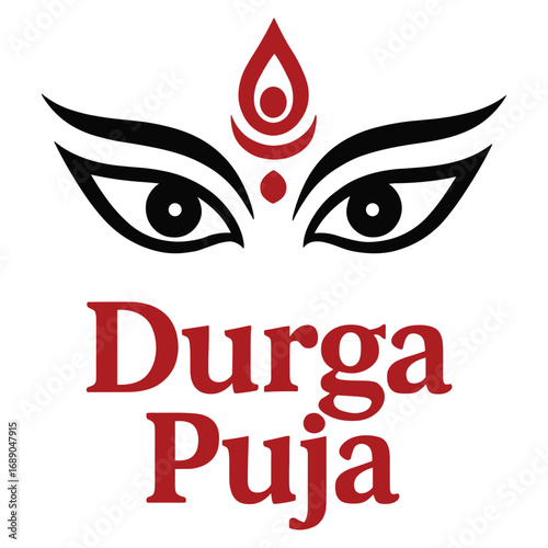 Durga puja festival vector illustration with goddess eyes symbol and red decorative design in traditional artwork isolated on transparent background