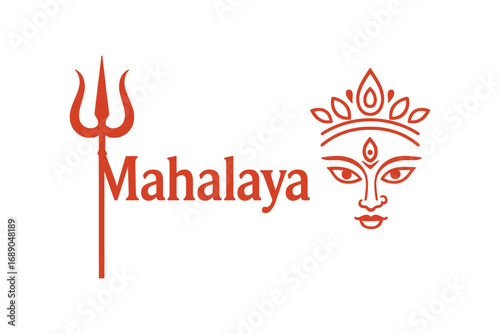 Mahalaya festival vector illustration with durga goddess face and trishul symbol in traditional decorative artwork isolated on transparent background