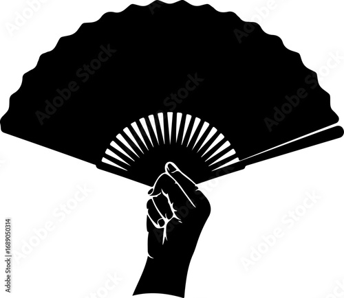 Hand fan black silhouette vector illustration