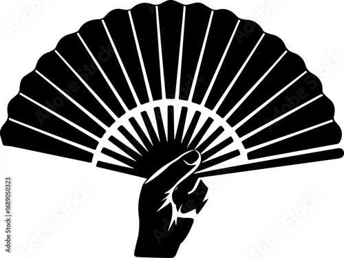 Hand fan black silhouette vector illustration