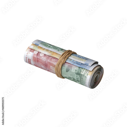 Rolled-up Banknotes Secured with a Raffia Band