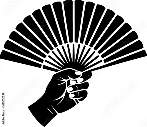 Hand fan black silhouette vector illustration