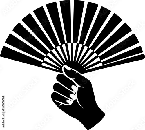 Hand fan black silhouette vector illustration