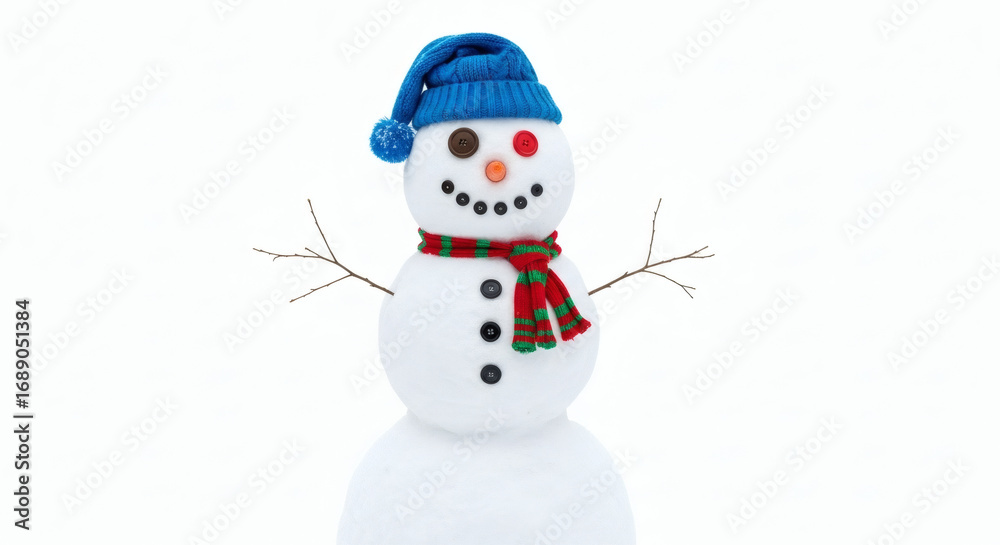 Fototapeta premium Delightful Frosty Friend: A Cheerful Snowman Ready for Winter Holiday Fun and Celebrations