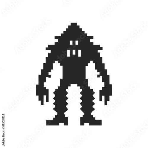 Pixelated Monster Illustration, Retro Style Character on White Background, Isolated