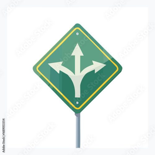 Green Three Way Merging Lane Arrow Road Sign – AI Generated