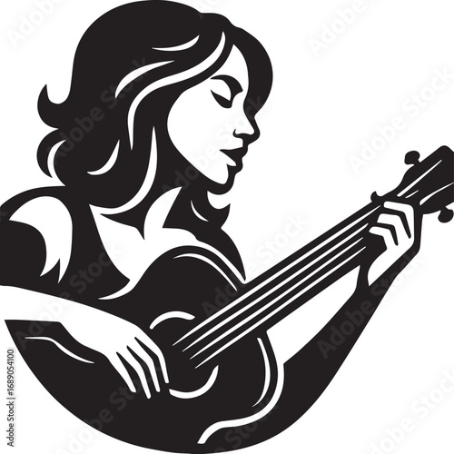 Stylized Black Silhouette of a Woman Playing an Acoustic Guitar female girl