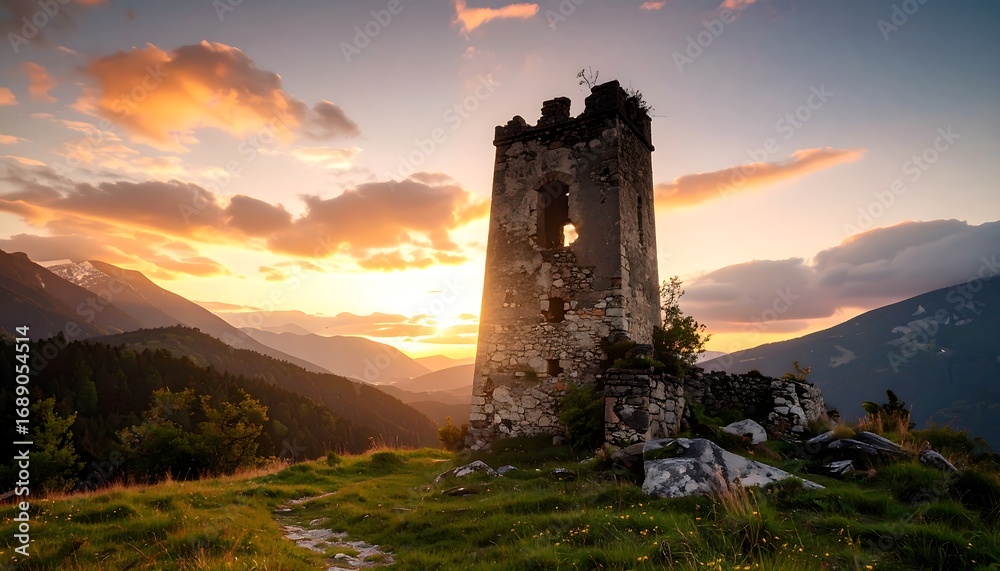 Fototapeta premium Ancient tower at sunset