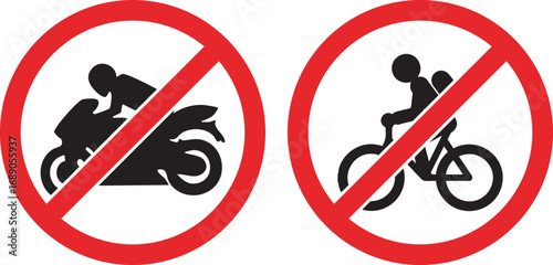 No motorcycle or bicycle access allowed for safety regulations in public spaces and private property access