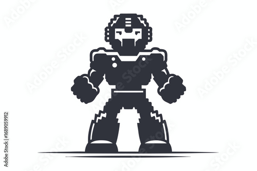 Pixelated Robot Design Isolated on White Background Silhouette