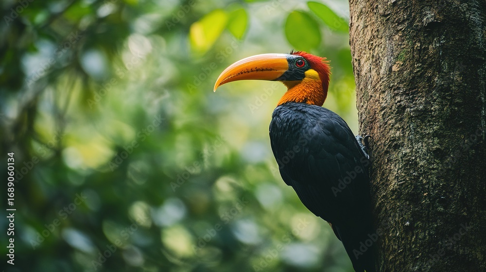 Obraz premium High-resolution image of a hornbill resting on a tall