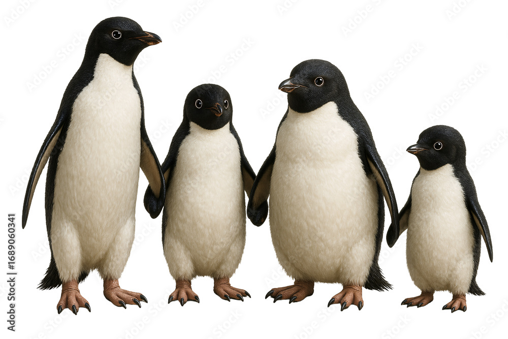 Obraz premium Group of penguins on a transparent background. Nature. Arctic. Wildlife. Animals. zoo
