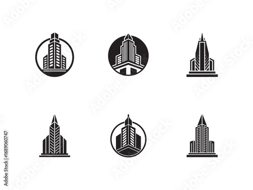 Cityscape Building Vector Icons Collection Architecture Silhouette Designs Urban Real Estate Development Logos Company Branding and Modern Construction Concepts