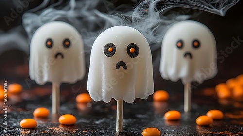 Spooky Halloween Ghost Cake Pops with Smoky Atmosphere