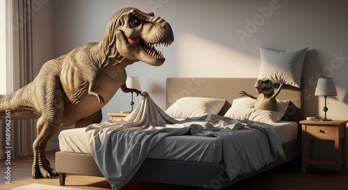 dinosaur in the bed
