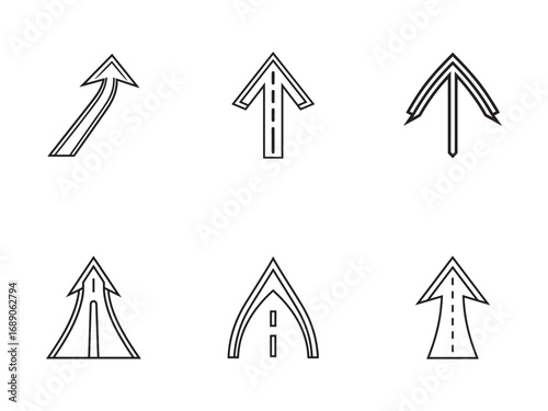 Collection of Abstract Arrow Icon Illustrations Representing Direction Progress and Navigation with Simple and Clean Minimalist Design