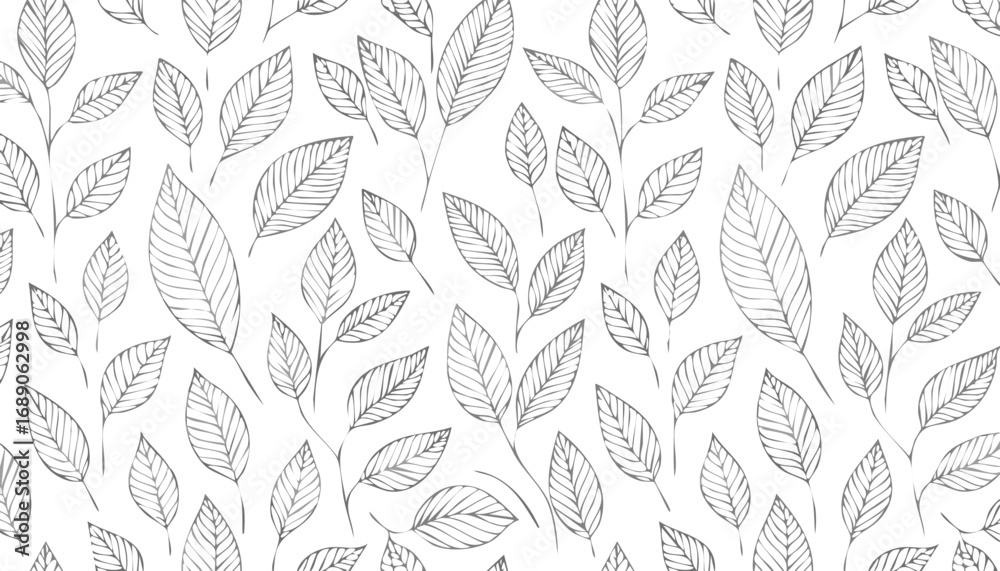 Fototapeta premium Delicate leaf pattern with grey outlines leaves branches