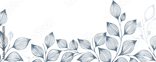 Delicate blue floral vine pattern leaves grey