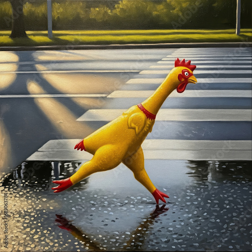 chicken walking on the street