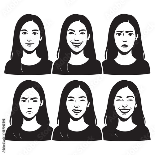 facial expression variation set of a young woman vector