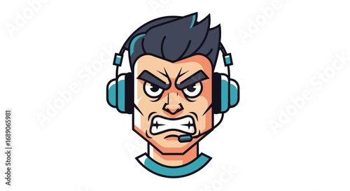 Angry Gamer Avatar with Headset and Microphone.