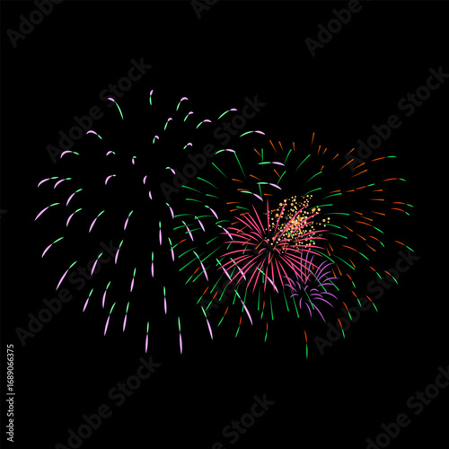 Vector Firework festival independence happy new year with black background.