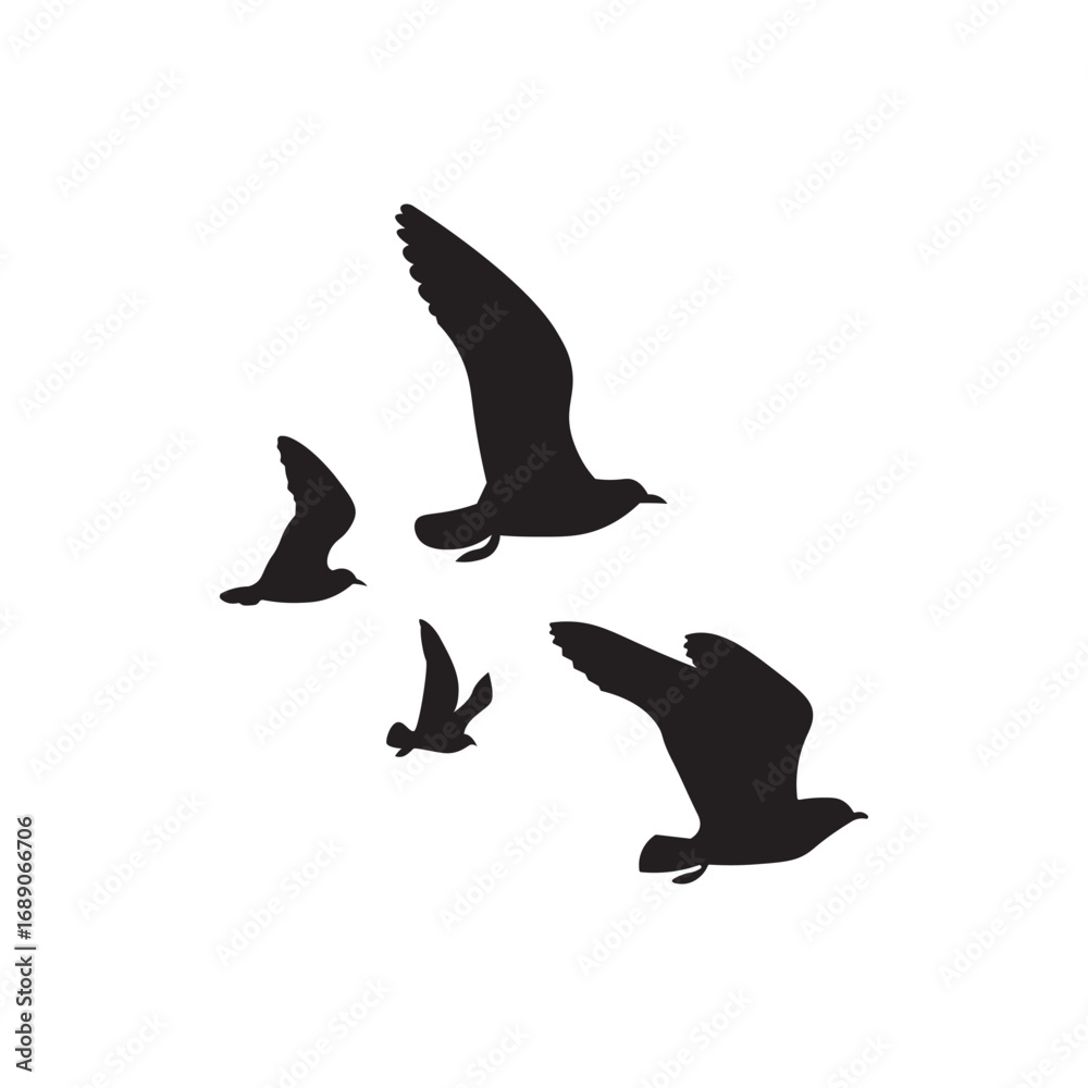 Fototapeta premium Flying bird silhouette. Group of birds in flight, elegant nature vector for logos and backgrounds.