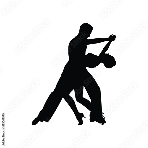 Dynamic Tango Dance Silhouette Illustration of a Couple in Motion Black and White Style