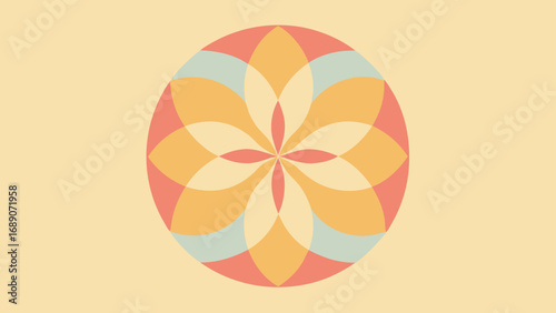 Retro Geometric Floral Pattern in Pastel Colors on Cream Background vector illustration