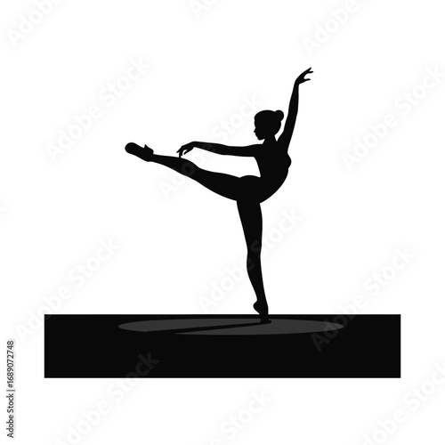 Silhouette Illustration of a Ballerina Performing a Ballet Pose on a Dark Stage