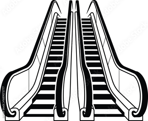 Modern escalator stairs, moving staircase icon, public transport symbol, upward downward escalator, commercial building access, urban infrastructure illustration