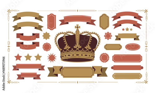 Large Vintage Modern Vector Toolkit Pack  Ribbons, Badges, Tags, Crowns, Ornaments, Vintage Retro Vector Logo for banner, easily editable and scalable.