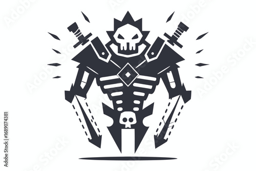 Pixelated Skeleton Character Holding a Staff on White Background Isolated