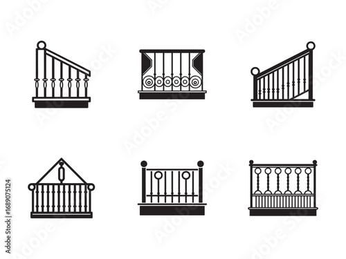 Collection of decorative railing designs showcasing various styles and ornamental elements perfect for architectural visualization