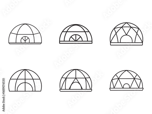 Collection of Dome Icon Set Minimalist Design Variations for Architecture and Structure Vector Illustration Elements