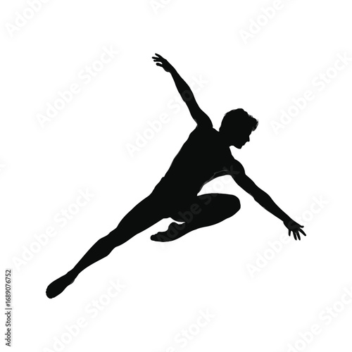 Dynamic Dancer Silhouette Illustration of a Male Performer in Mid-Air Leap on White Background
